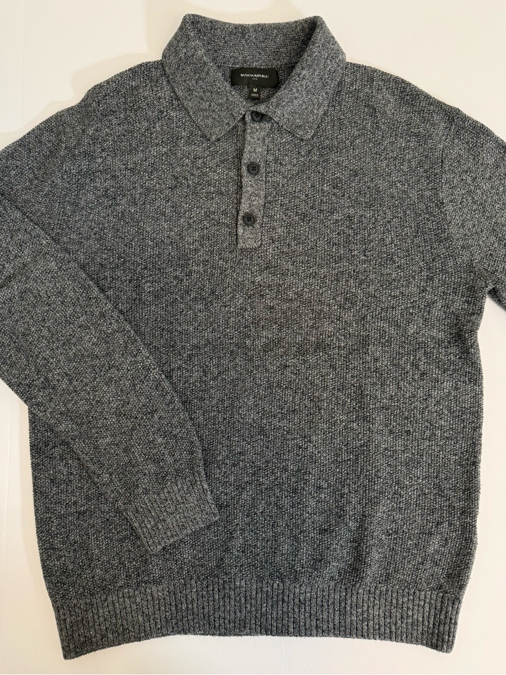 NWOT | Banana Republic Charcoal Men's Seed Stitch Merino Wool Polo | Medium - Picture 2 of 13